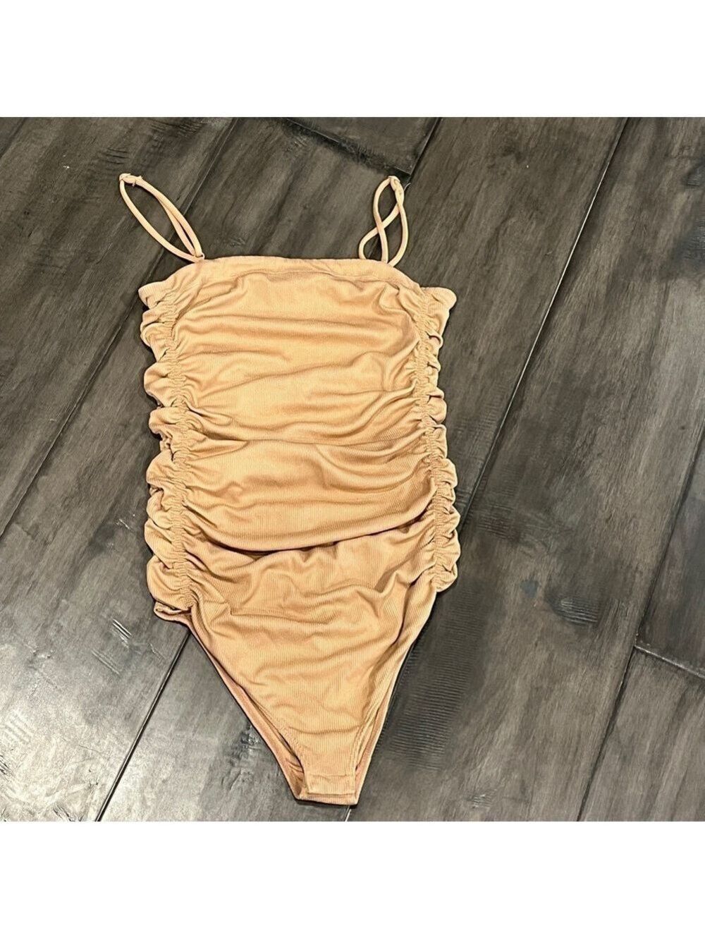 Free People Beige Ruched Rib Bodysuit - Size Small - Picture 10 of 15